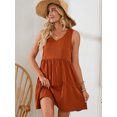 thumbnail image 1 of SAYFUT Womens V Neck Sleeveless Knee Length Ruffle Hem Tunic Dress Casual Loose Flowy Swing Shift Dresses Brown/Black/Navy Plus Size S-2XL, 1 of 8