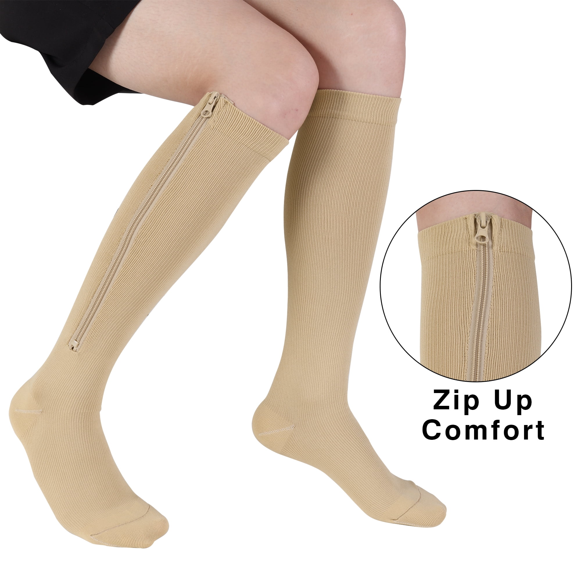 SAYFUT Zippered Compression Socks, 1520 mmHg, Firm, EasyOn, Knee High
