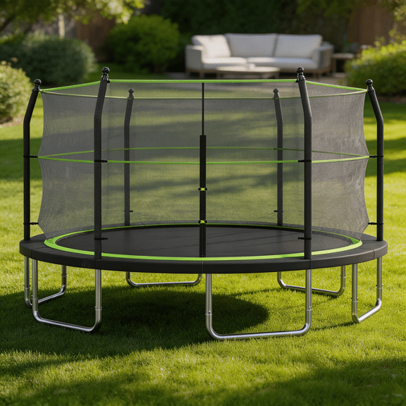 SAYGOGO 14ft Outdoor Trampoline with Enclosure Net & Ladder, Heavy Duty Rust-Resistant Frame for Backyard Family Use