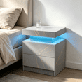 thumbnail image 1 of SAYGOGO 2 Drawer Grey Gold Nightstand, Modern Adjustable LED Bedside Table with Open Shelf for Bedroom, 1 of 9