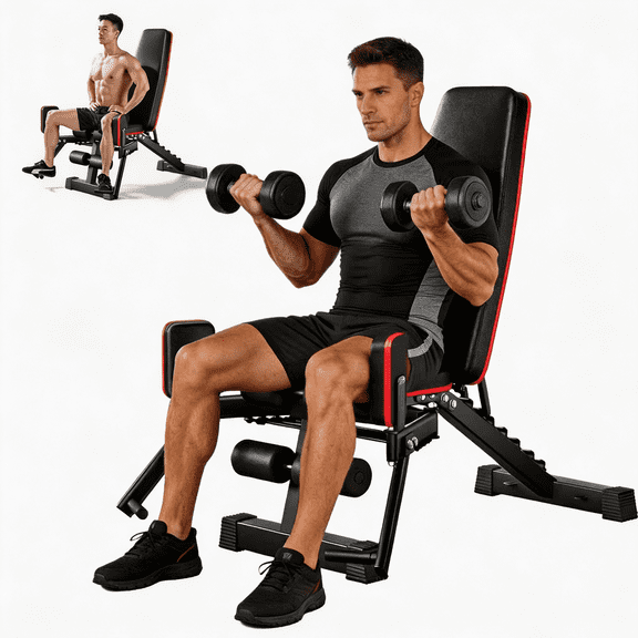 SAYGOGO 2-in-1 Weight Bench & Hip Abduction Trainer, 1-4 Resistance Ropes, Adjustable Backrest