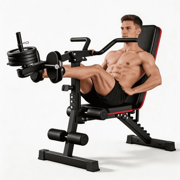 SAYGOGO 2-in-1 Weight Bench with Leg Kick & Back Pull-Down, 5-Level Handle, Steel Frame