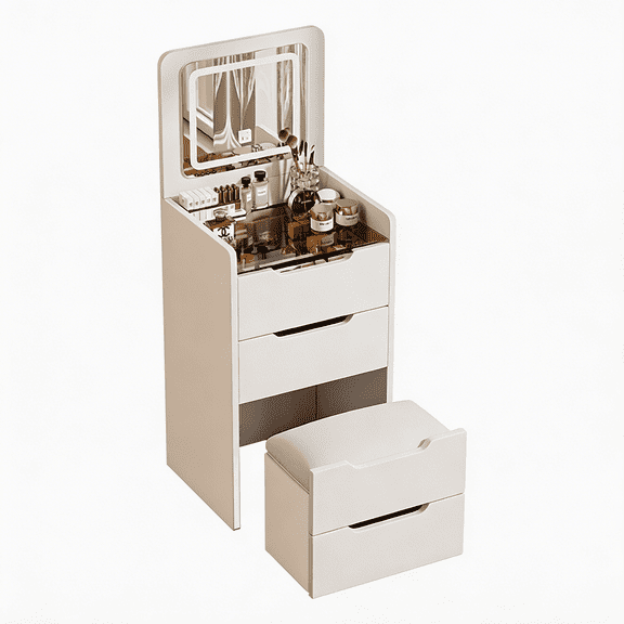 SAYGOGO 3 in 1 Vanity Desk, Flip Top Mirror & 3 Drawers, 48CM, White