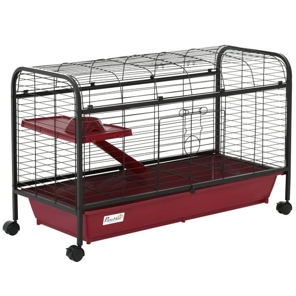 SAYGOGO 41.5" Multi-level Small Animal Cage, Rolling Wheels with Brakes, Multiple Doors & Open Top, Powder-Coated Steel, for Rabbits Ferrets Guinea Pigs