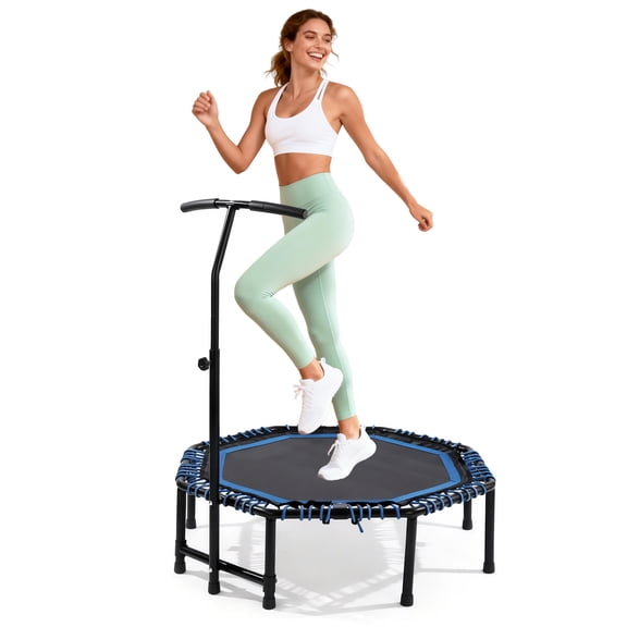 SAYGOGO 48 in Foldable Fitness Trampoline Rebounder, Adjustable Handlebar, 450 LBS Max Load, Quiet Bungee Ropes, Easy Assembly, Home Gym Cardio Training