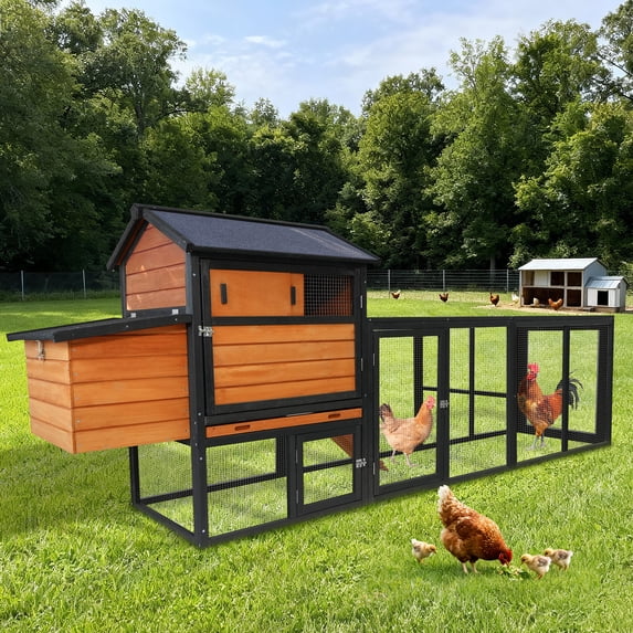 【SAYGOGO】 Brown & Black Wooden Chicken Coop, Outdoor Hen House with Run ...