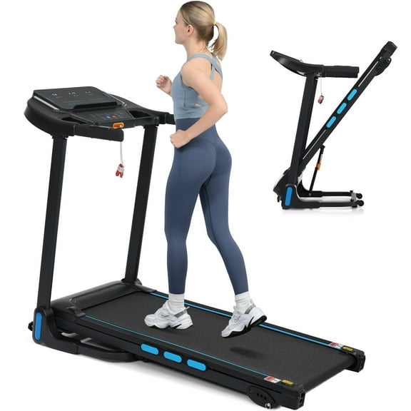 SAYGOGO Foldable Treadmill, 3.5HP Quiet Motor 350LBS Capacity, 41.73"x15.35" Running Belt, 4 Incline 12 Programs, 3 LED Screens Bluetooth Speaker USB/Type-C Charging, Hydraulic Folding Home Gym