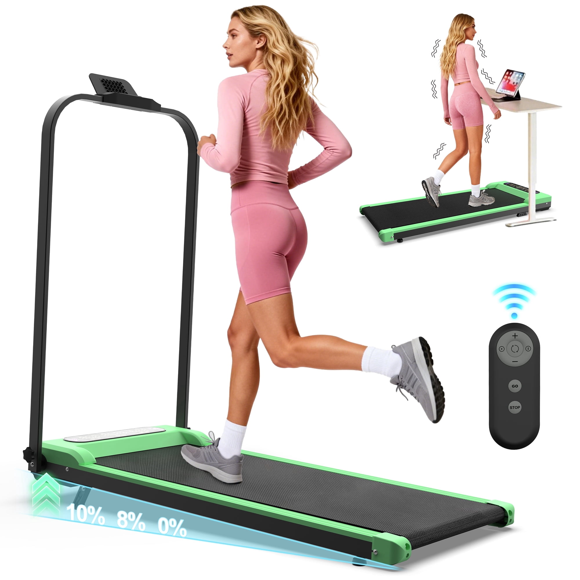 【SAYGOGO 】Foldable Treadmill with Handle Bar & Incline, 2 in 1 Upgrade Portable Under Desk Walking Pad and Vibration Pad with Remote Control for Home Office Small Spaces