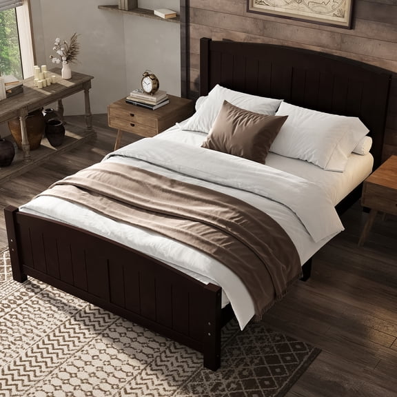 SAYGOGO Full Size Solid Wood Platform Bed, No Box Spring Needed, 450lbs Capacity, Espresso