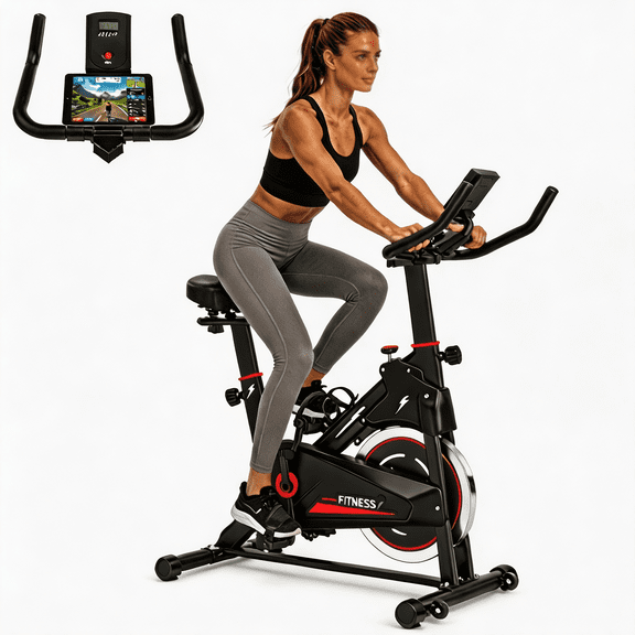 SAYGOGO Stationary Bike with Adjustable Resistance & Monitor, Quiet Belt Drive, Portable