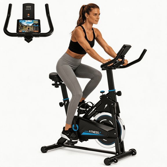 SAYGOGO Indoor Stationary Bike with Adjustable Resistance & Monitor, Portable Home Exercise Cycle