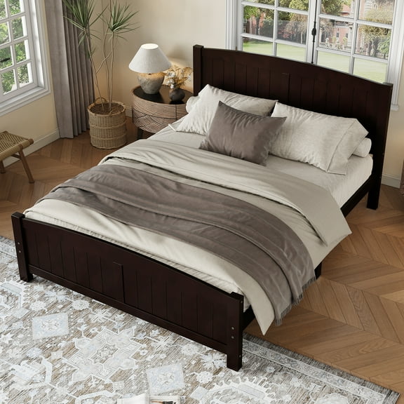 SAYGOGO Queen Size Solid Wood Platform Bed, No Box Spring Needed, 550lbs Capacity, Espresso