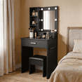 thumbnail image 1 of SAYGOGO Vanity Desk with LED Mirror & Power Outlet, Hairdryer Holder & Stool, Compact for Small Bedrooms, Black, 1 of 9