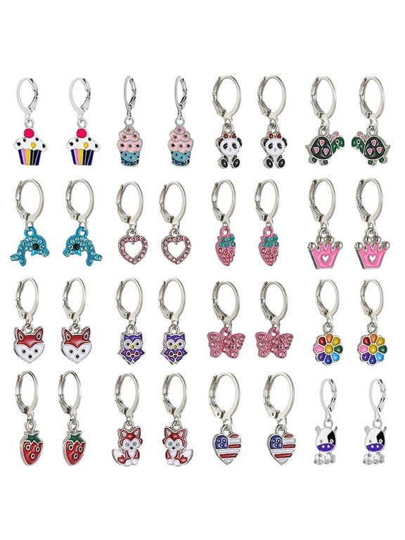 16 Pairs Girls Hypoallergenic Dangle Hoop Earrings for Girls Earrings Aesthetic Cute Earrings for Teen Kids Earrings Stick on Earrings for Little Girls Hoop Earrings Christmas Birthday Gifts