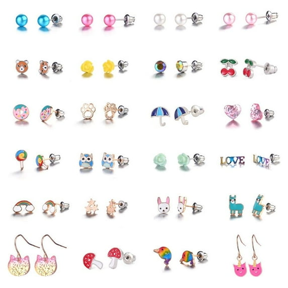 SAYLITA 24 Pairs Hypoallergenic Sutd Earrings for Girls Sensitive Ears with Stainless Steel Post - Assorted Sytle and Vivid Color Earrings Set or Girls and Women