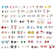 SAYLITA 54 Pairs Hypoallergenic Earrings for Girls Kids, Colorful Stud Earrings, Animal Butterfly Cherry Cute Earring Jewelry Set Gifts Christmas Birthday Gifts for Girls Kids Women