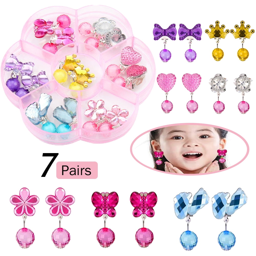 SAYLITA 7 Pairs Girls Clip On Earrings Cute Dangle Drop Clip-on ...