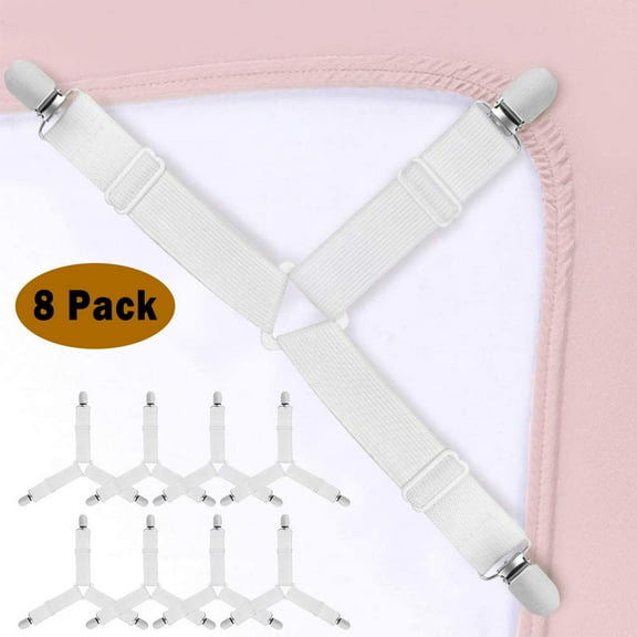 SAYLITA 8 Pack Bed Sheet Holder Corner Straps Mattress Cover Clips to Hold Sheets in Place, Adjustable Bed Bands, Elastic Fasteners/Grippers/Suspenders Fitted for Bedding, Keepers, Bedsheet Tie Downs
