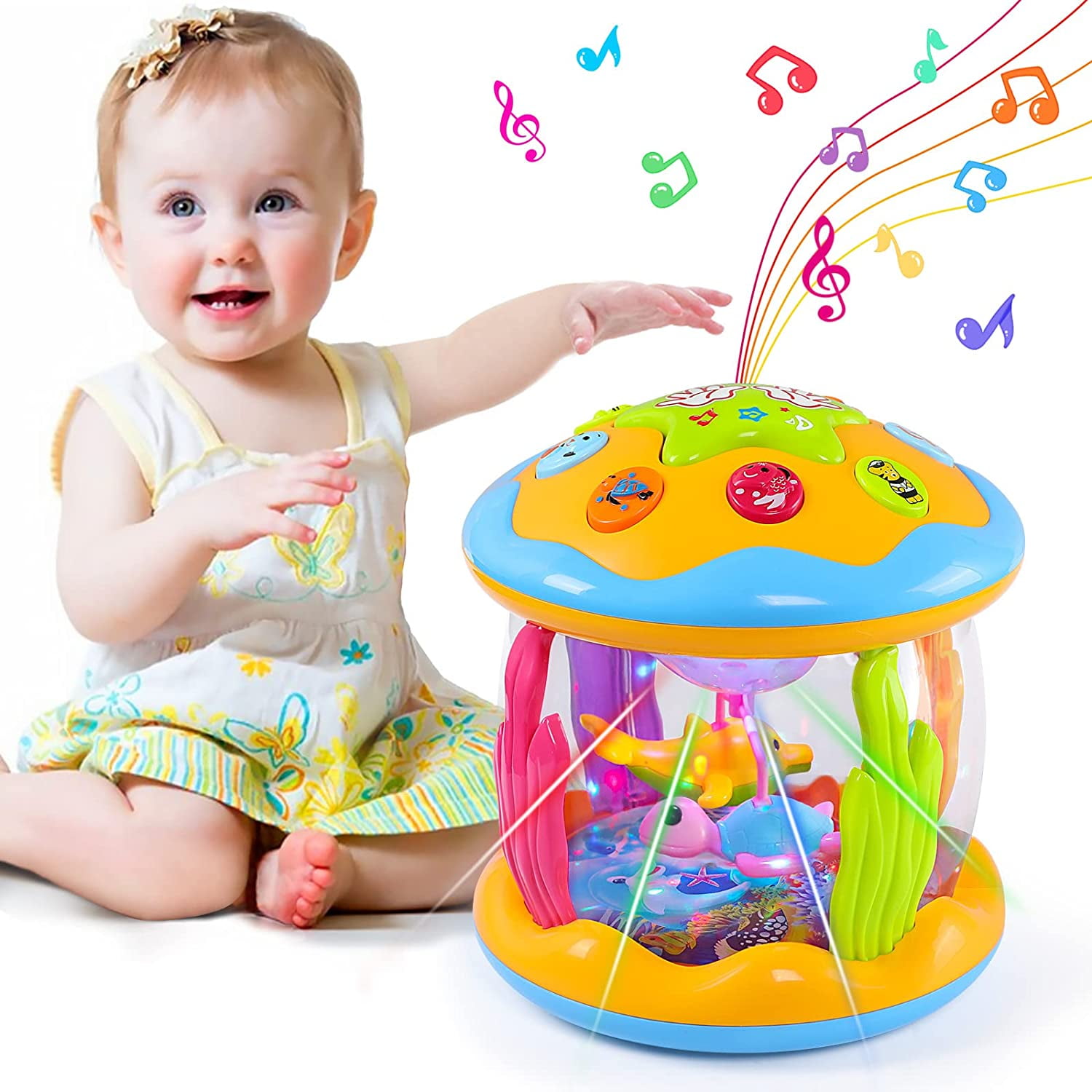 SAYLITA Baby Toys 6 to 12 Months Babies Ocean Rotating Light Up Infant Toys 12-18 Months Musical Toys for 1 Year Old Boys Gifts Early Educational Toys for Toddlers 1-3 Birthday Christmas Gifts
