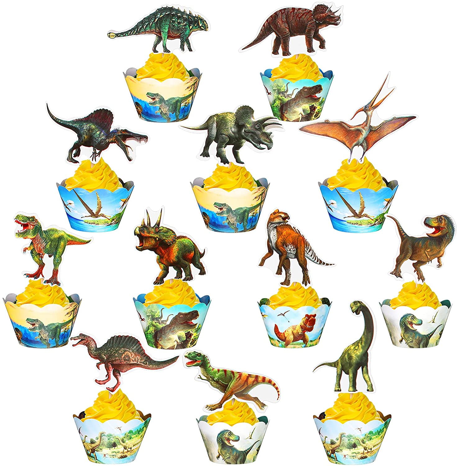 SAYLITA Dinosaur 48 Pieces Cupcake Wrappers And Toppers Dinosaur Cupcake Cups 24 Set Jurassic World Party Supplies Boys Kids Dino Party Supplies Birthday Decorations