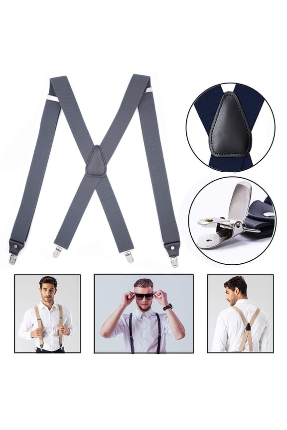 Heavy Duty Clip Suspenders for Men, Men's Adjustable X Back Mens Suspenders Straps with Clips for Work Wedding Party