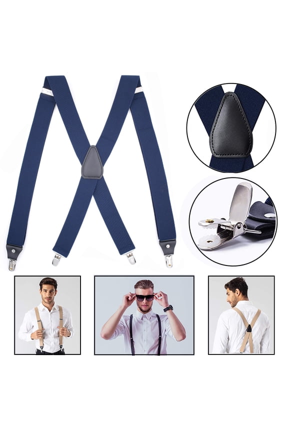 Heavy Duty Clip Suspenders for Men, Men's Adjustable X Back Mens Suspenders Straps with Clips for Work Wedding Party