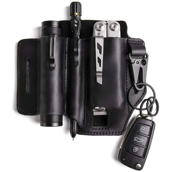 SAYLITA Leather Sheath for Belt, Tool Leather Sheath for Knife, Knife Leather Sheath for men, Multitool Sheath for Leatherman, Flashlight Holster EDC Pocket Organizer with Key Holder
