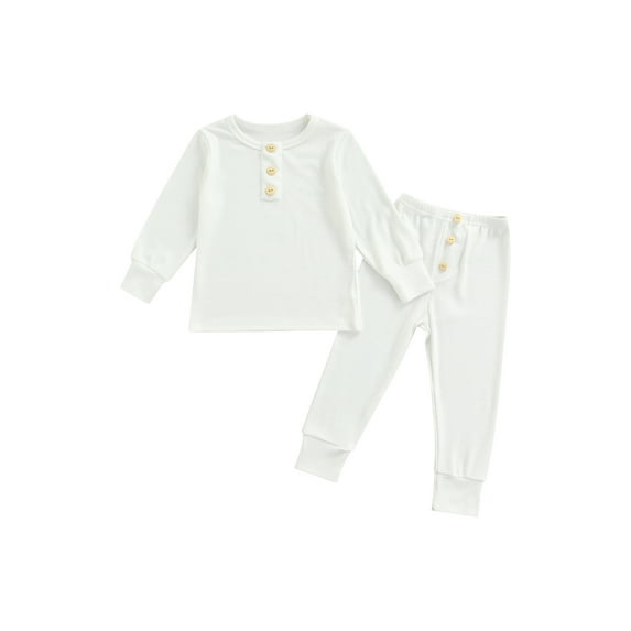 SAYOO 2 Pieces Kids Nightwear, Unisex Solid Color Round Neck Long Sleeve Tops+ Long Pants for Spring Autumn, 18 Months-6 Years