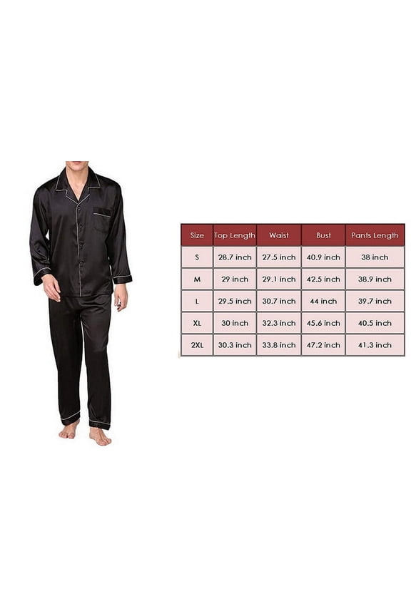 2 Pieces Nightwear Set, Men’ s Turn-Down Collar Long Sleeve Tops+ Long Pants for Spring Fall, S/M/L/XL/XXL
