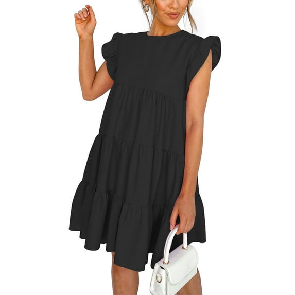 SAYOO Fashion Ruffle Sleeve Solid Color Dress Stylish Dress for Shopping Daily Wear for Women