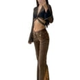 thumbnail image 1 of SAYOO Girls Mesh Midriff-baring Tops, Summer Long Sleeve V-neck Solid Color Sexy Perspective Tie Up Stringy Selvedge T-shirt, 1 of 8