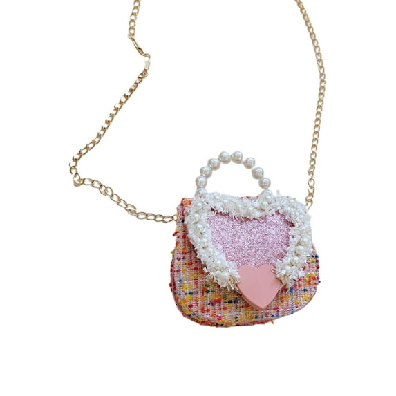 SAYOO Girls Mini Handbag Pearl Handle Tartan Plush Heart-shaped Crossbody Bag Gifts for Girls