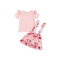 thumbnail image 1 of SAYOO Kid Girl Easter Costume Sets, Ruffle Decor Short Sleeve T-shirt + Cartoon Print Suspender Skirt Outfits Suits, 1 of 9