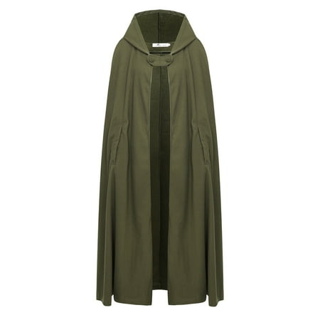 SAYOO Long Hooded Woolen Cloak, Solid Color Vintage Poncho, Black/ Grey/ Blue/ Dark Green for Women