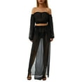 thumbnail image 1 of SAYOO Off Shoulder Clothing Set, Long Sleeve Tops and Cover Up Skirt Two-piece Suit for Beach Vacation Travelling for Women, 1 of 9