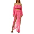 thumbnail image 1 of SAYOO Off Shoulder Clothing Set, Long Sleeve Tops and Cover Up Skirt Two-piece Suit for Beach Vacation Travelling for Women, 1 of 8