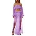thumbnail image 1 of SAYOO Off Shoulder Clothing Set, Long Sleeve Tops and Cover Up Skirt Two-piece Suit for Beach Vacation Travelling for Women, 1 of 8
