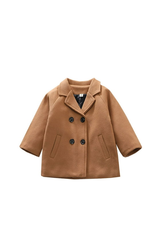 Toddler Boys Winter Coat Long Sleeve Button Warm Wool Overcoat Causal Jacket Outwear