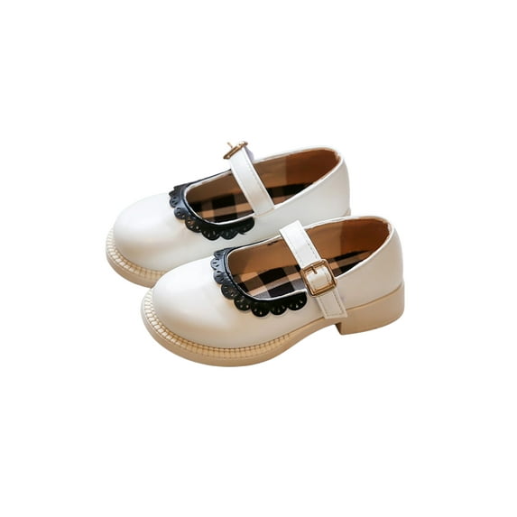 SAYOO Toddlers Spring Autumn Princess Shoes, Little Girls Sweet Style Lace Decoration Round Head Artificial PU Leather Shoes