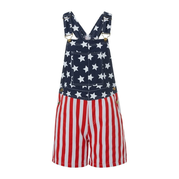 SAYOO Unisex One Piece Romper, Summer American Flag Print Denim Bib Overall Shorts for Men Women