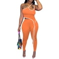 thumbnail image 1 of SAYOO Women 2 Pieces Pants Sets Summer Fashion One Shoulder Sleeveless Straps Tank Tops+Long Pants Party Street Sports Suits, 1 of 5
