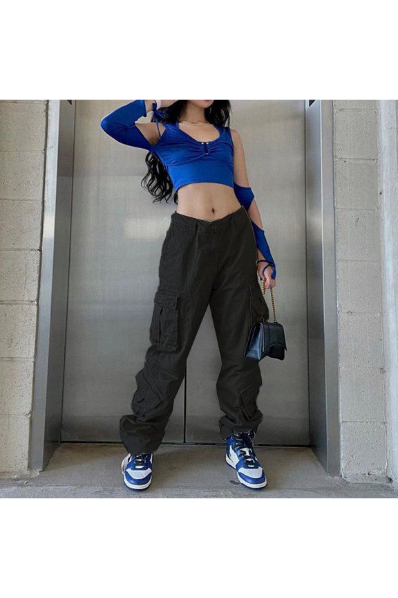 Women Cargo Denim Pants High Waist Washed Denim Long Jeans Ladies Street Wear Jeans Pants