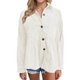 thumbnail image 1 of SAYOO Women Casual Shirt, Solid Color Long Sleeve Button-Down Stripe Texture Pockets Tops, 1 of 9