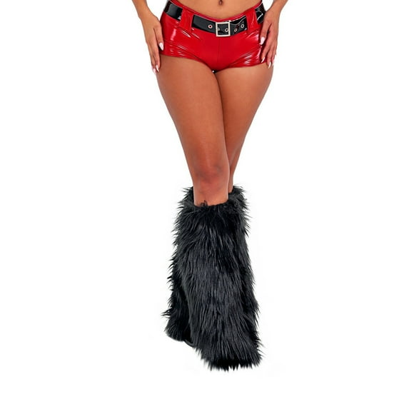 SAYOO Women Faux Fur Leg Warmers Furry Fuzzy Winter Boot Cuffs Cover (Black , One Size )
