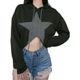 thumbnail image 1 of SAYOO Women Hoodie, Long Sleeve Star Patchwork Irregular Hem Sweatshirt Tops for Street Casual, 1 of 8