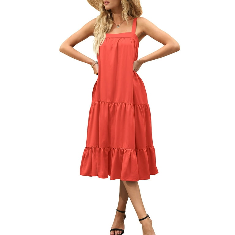 Casual Sleeveless Solid Color Square Collar Vacation Dresses Casual Sleeveless Solid Color Square Collar Vacation Dresses