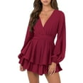 thumbnail image 1 of SAYOO Women Short Wrap Dresses, V-neck Long Sleeve Multi-layered Ruffled Hem Elegant Deep Dress for Party, 1 of 5