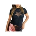 thumbnail image 1 of SAYOO Women Summer Crop Tops, Short Sleeve Round Neck Mesh Star Embroidery Slim Fit T-Shirts, 1 of 1