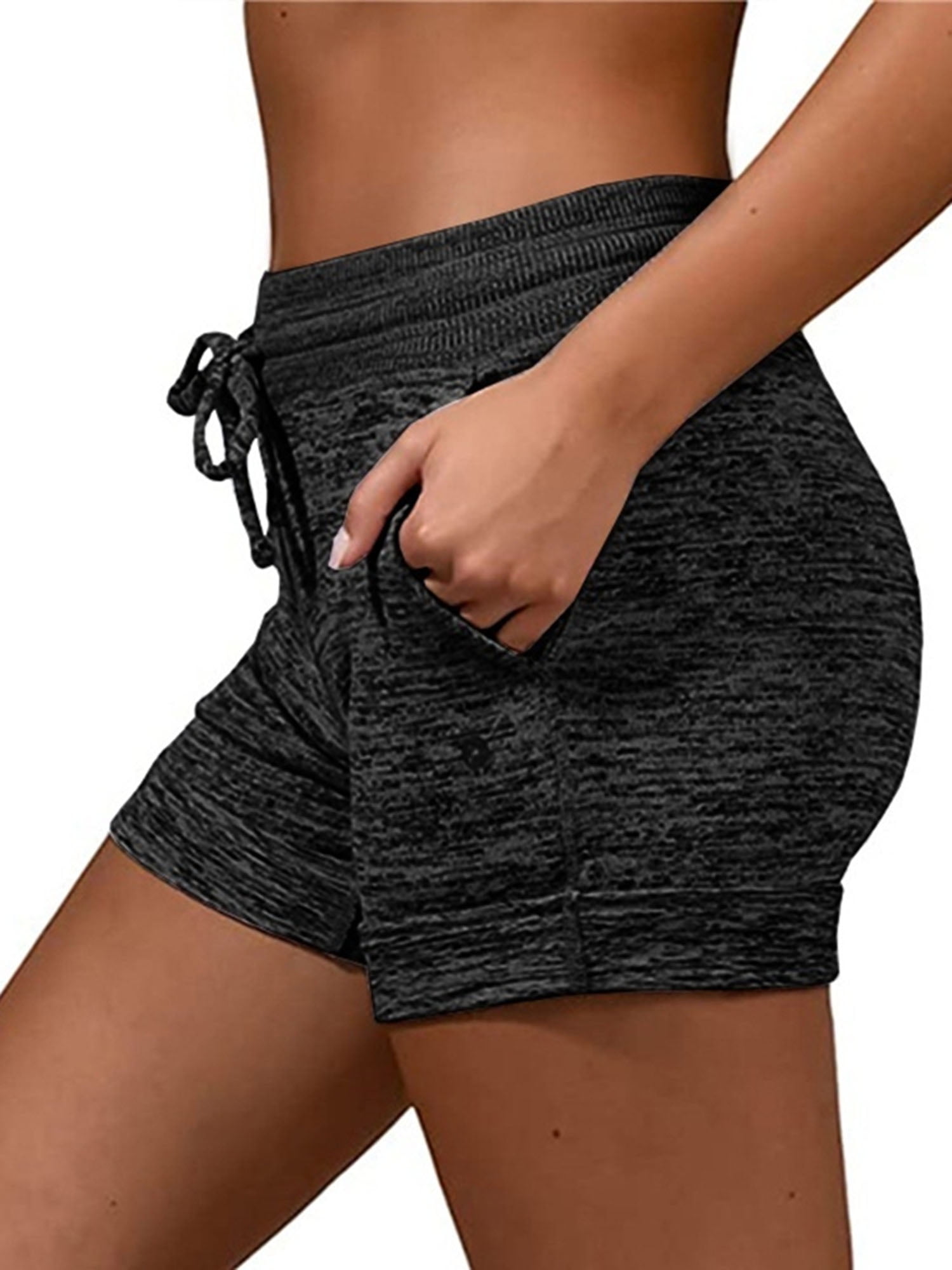 Women Summer Sports Wear, Solid Color Drawstring Elastic Waist Yoga Shorts  with Pockets for Girls, S/M/L/XL/XXL