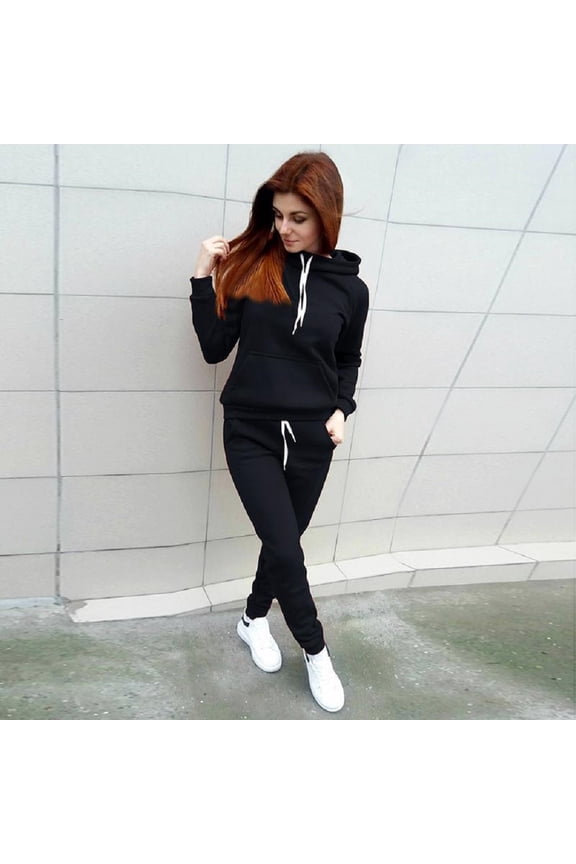 Women Sweatsuits Outfits Activewear 2Pcs Tracksuit Set Pocket Hoodies Sweatshirt Pullover + Sweatpants Pant Set Lady Athleisure Sportwear Suit
